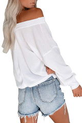 Women's Oversized Off The Shoulder V Neck Pullover Sweater