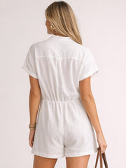 Women's Mandarin Collar Short Sleeve Romper