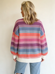 Women'S Colorful Striped Crew Neck Sweater