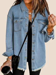 Women's Button Down Raw Edge Denim Jacket