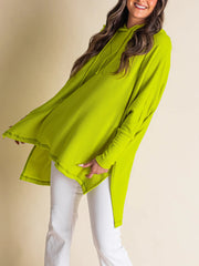 Women's Oversized Bat Sleeve Ribbed Hooded Pullover