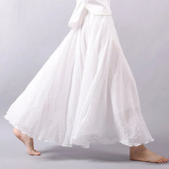 SOLID COLOR NATIONAL STYLE COTTON LINEN SKIRT
