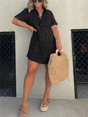 Women's Washed Short Sleeve Shirt Short Skirt