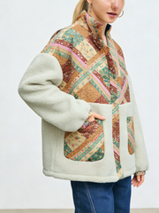 Women's Vintage Patchwork Sherpa Fleece Jacket