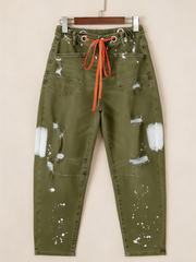 Casual Women's Distressed Drawstring Jeans