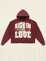 "Rich in Love" Distressed Graphic Hoodie