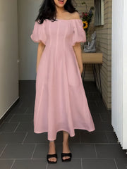 Fluttering Strapless Puffy Sleeve Dress