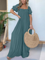 New Bubble Sleeve Ruffled Jumpsuit