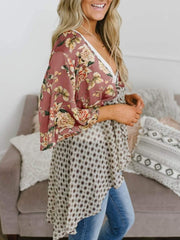 Summer Floral Kimono Ruffle Sleeve Tie Cardigans