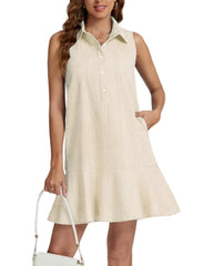 Women's Sleeveless Button Dwon Shirt Dress