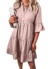 Women¡®s Casual V Neck Ruffle Short Sleeve Summer Dress