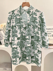 Women's V-neck Ruffle Collar Printed Shirts