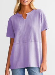 Women's Casual Waffle Knit Short Sleeve Top
