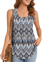 Summer Printed Pleated Sleeveless Tank Top for Women