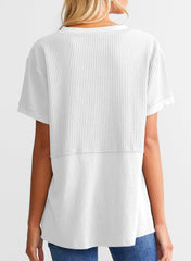 Women's Casual Waffle Knit Short Sleeve Top