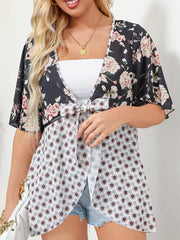 Summer Floral Kimono Ruffle Sleeve Tie Cardigans
