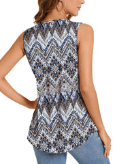 Summer Printed Pleated Sleeveless Tank Top for Women