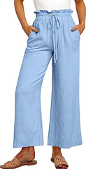 Women's High Waist Drawstring Wide Leg Linen Pants