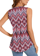 Summer Printed Pleated Sleeveless Tank Top for Women