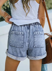 Drawstring Elastic Waist Denim Shorts