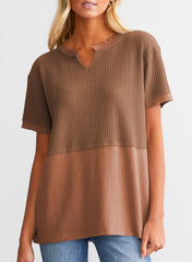 Women's Casual Waffle Knit Short Sleeve Top