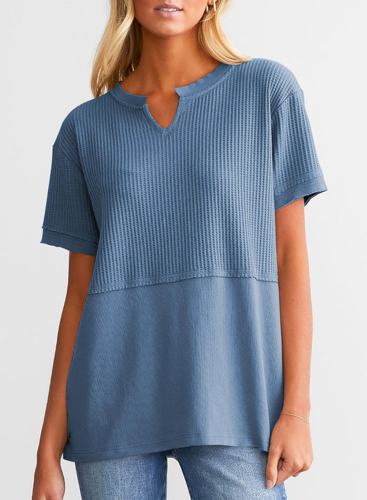 Women's Casual Waffle Knit Short Sleeve Top