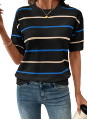 Women's Short Sleeve Knit Striped Top