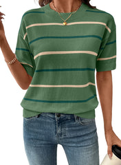 Women's Short Sleeve Knit Striped Top