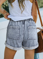 Drawstring Elastic Waist Denim Shorts