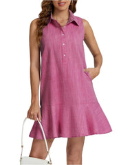 Women's Sleeveless Button Dwon Shirt Dress