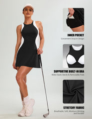 Women's Casual Color Block Racerback Athletic Skirt With Separate Shorts