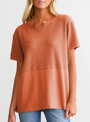 Women's Casual Waffle Knit Short Sleeve Top