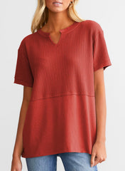 Women's Casual Waffle Knit Short Sleeve Top