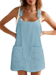 Women's Summer Adjustable Strap Striped Overall Dress