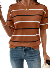 Women's Short Sleeve Knit Striped Top
