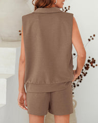 Women's Oversized Sleeveless Sweatshirt Shorts Two Piece Set
