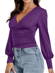 Women's Slim Fit Elegant V Neck Tops