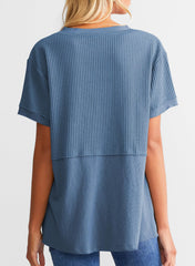 Women's Casual Waffle Knit Short Sleeve Top
