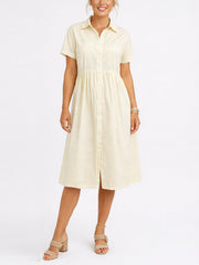 Women's Striped Cotton Shirt Dress with Pockets