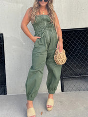 Hot Sale Ruched Elastic Cargo Jumpsuit