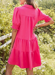 Women's Smocked Sleeve Tiered V-Neck Mini Dress