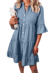 Women¡®s Casual V Neck Ruffle Short Sleeve Summer Dress
