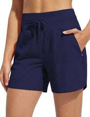 Women's 5 Inseam Drawstring High Waisted Quick Dry Swim Shorts
