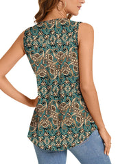 Summer Printed Pleated Sleeveless Tank Top for Women