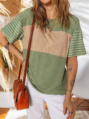 Women's Casual Crewneck Color Block Striped T-shirt