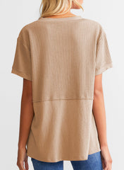 Women's Casual Waffle Knit Short Sleeve Top