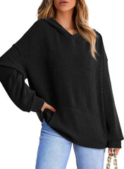 Women's Ribbed Knit Pullover Hoodie