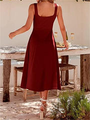 Casual Square Neck Sleeveless Beach Midi Dress