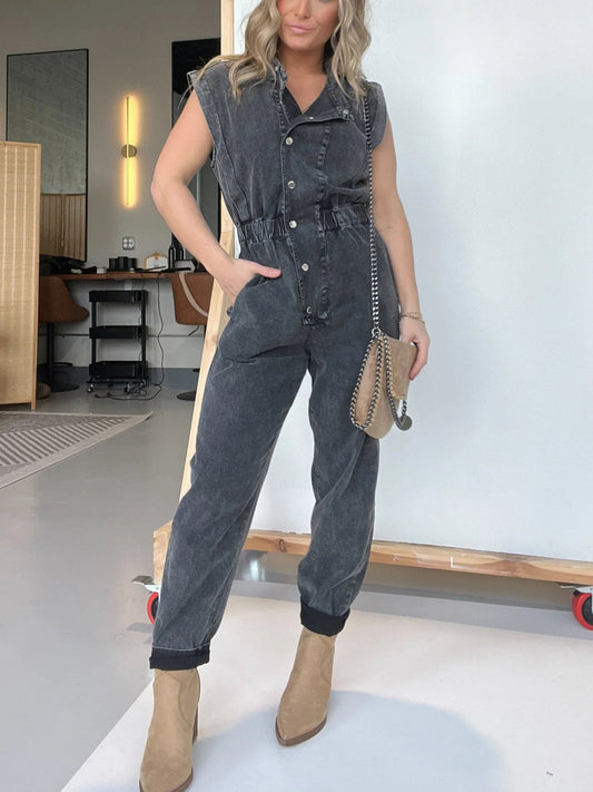 New Sleeveless Denim Waisted Lightweight Jumpsuit