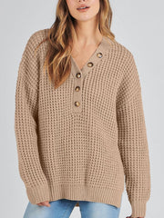 Women's Waffle Side Slit Knit Sweater